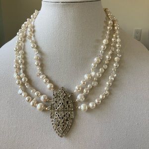 NWT Triple Strand Freshwater Pearl Necklace w Vintage Repurposed Pendant